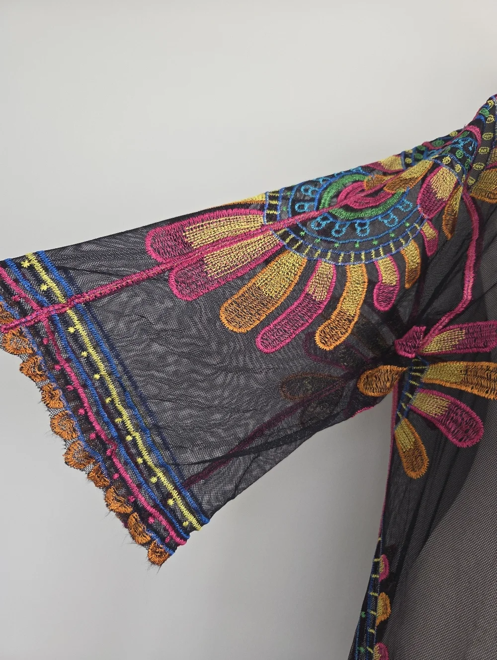 Rachel Zoe Black Sheer Multicolor Embroidered Kimono Cover-Up Size OS - Picture 4 of 8